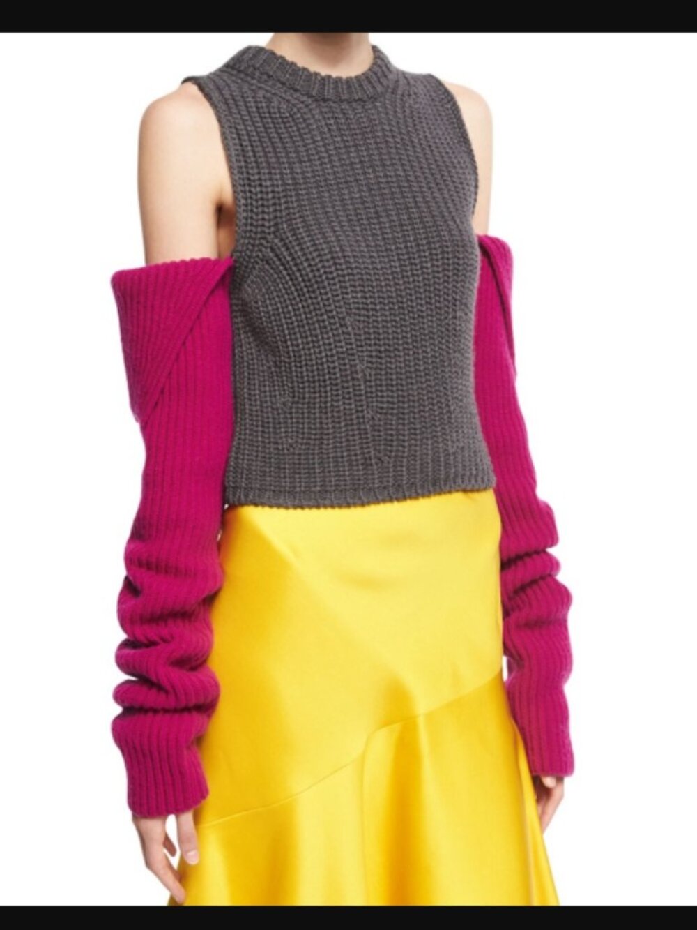 CALVIN KLEIN 205W39NYC Knit Cold-Shoulder Colorblock Sweater Mock Neck $495.00